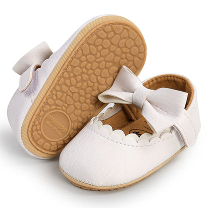 Baby Girl Mary Jane Flats Dress Shoes - Infant Newborn Shoes Anti-Slip Soft PU Leather Party School Wedding Princess Baby Girl Shoes 0-18M