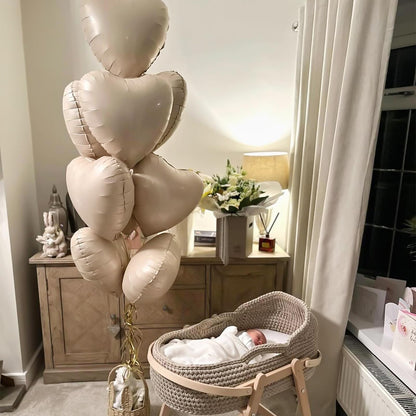 Sage Green Gold Heart Balloons,12Pcs Light Gold Heart Shaped Foil Balloons,18Inch Cream White Helium Mylar Balloon for Baby Shower Birthday Anniversary Wedding Party Decorations
