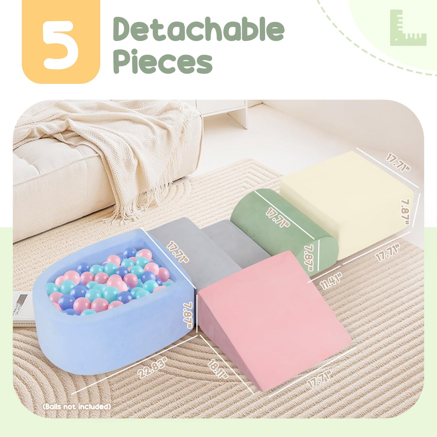 Foam Climbing Blocks for Toddler, Toddler Climbing Toys Indoor, Kid Baby Climbing Toys Blocks with Ball Pit for Baby, Soft Play Set Playground (Balls not Included)
