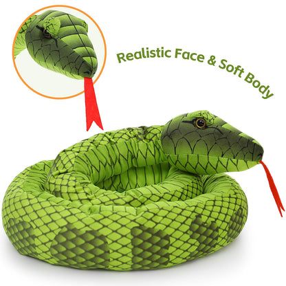 MorisMos Snake Stuffed Animals Plush Toy 120 Inch Giant Snake Plush with Babies Stuffed Snake Toys for Kids Plush Party Decorations Favors Prank Props, 4 Snake Babies, 3 Snake Eggs