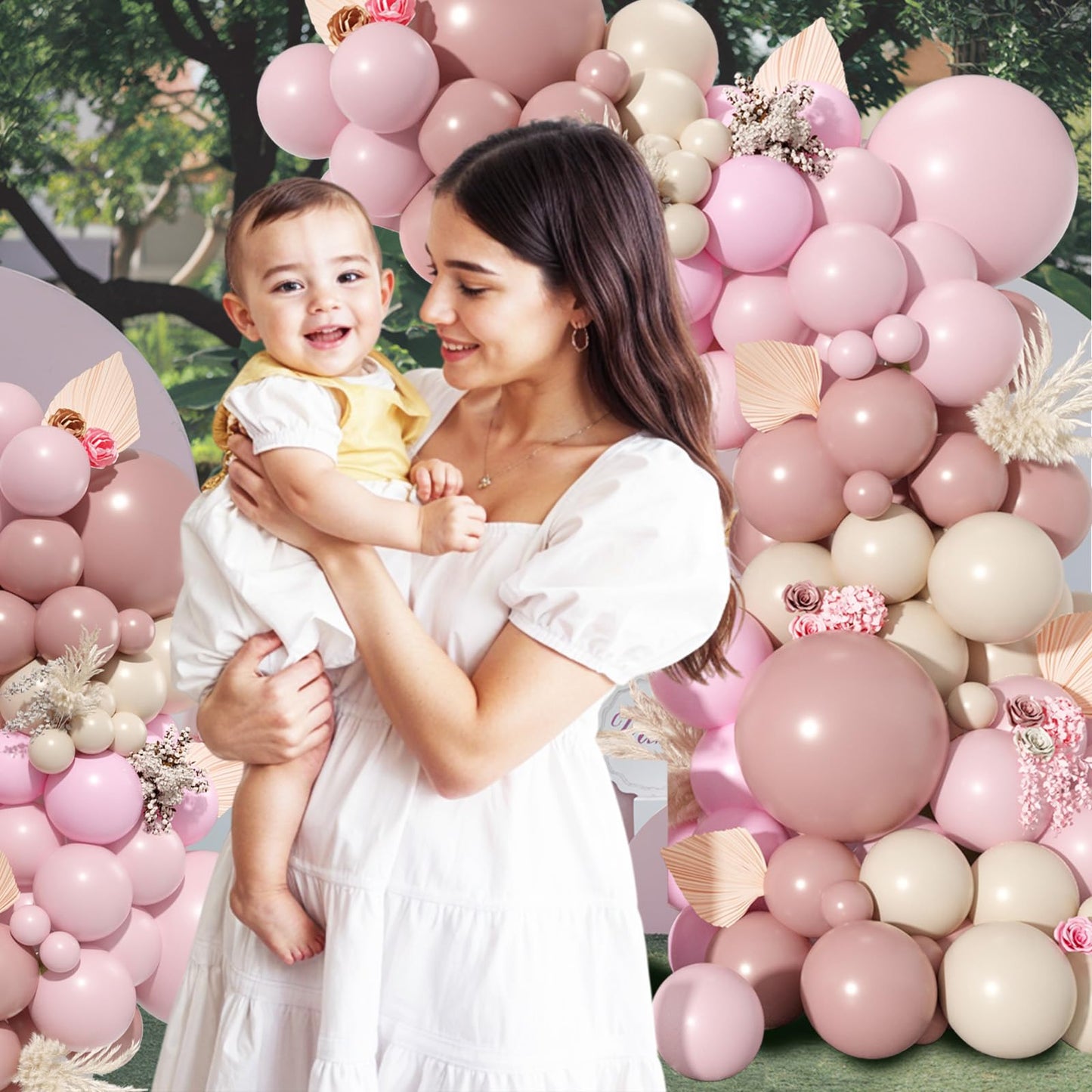 Dusty Pink Brown Balloon Arch Kit, Double Stuffed Blush Brown Cream Beige Nude Tan Pink Balloons Boho Balloon Garland Kit for Birthday Baby Shower Wedding Bridal Shower Gender Reveal Party Decoration