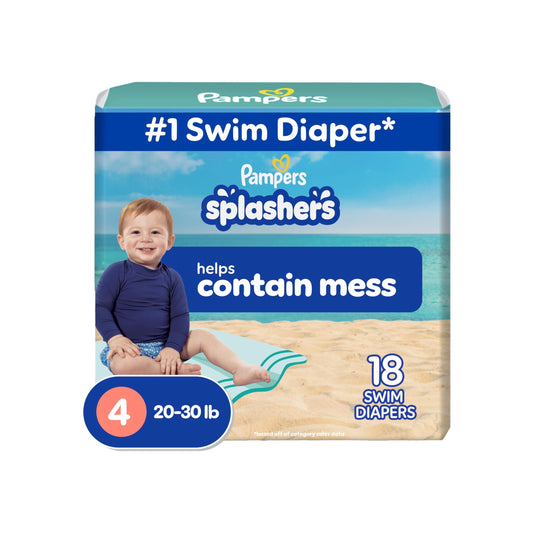 Pampers Swim Diapers - Splashers - Size 2-3, 20 Count, Gap-Free Disposable Baby Swimming Pants