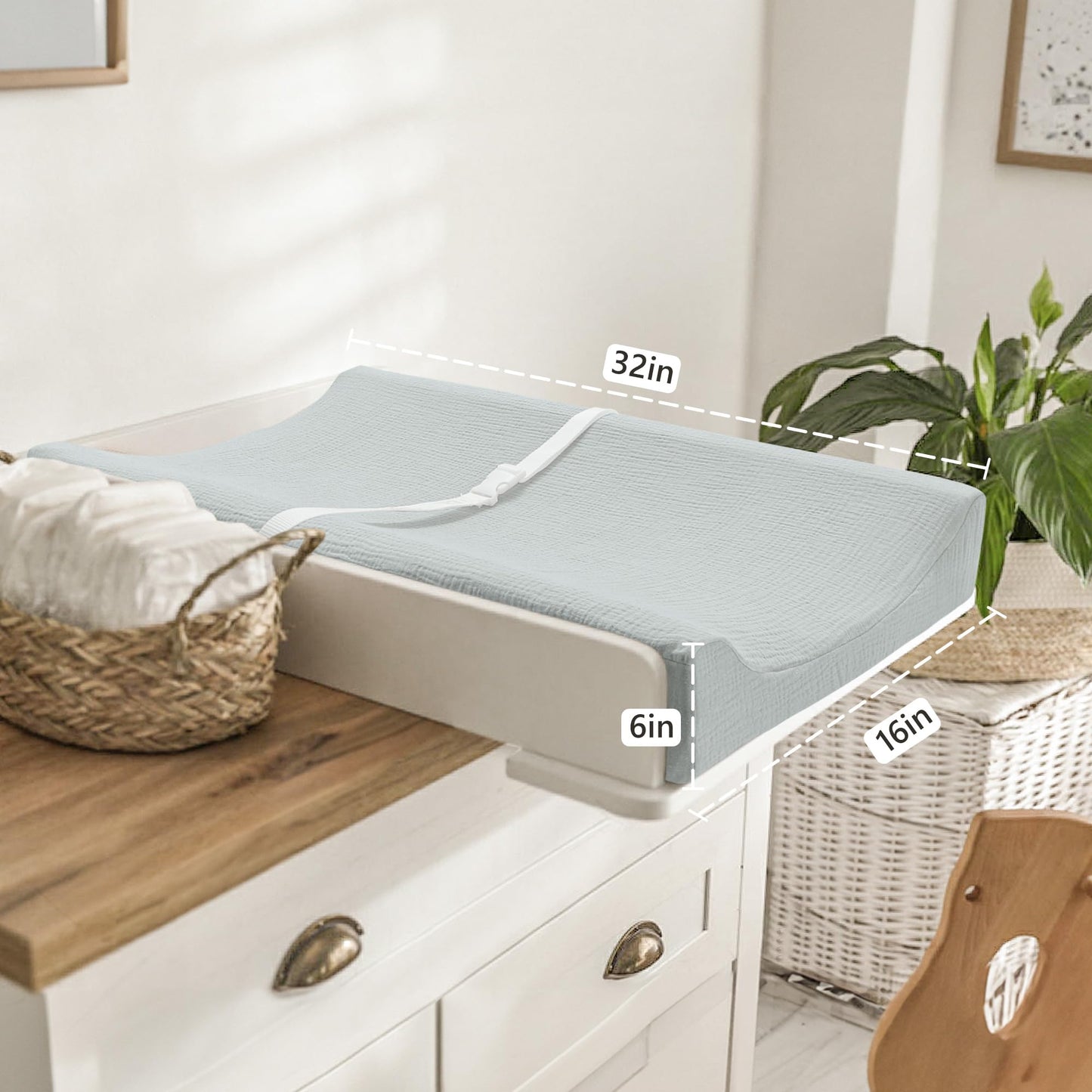 Bearmoss Changing Pad Cover, 2 Pack Muslin [100% Cotton] Diaper Changing Table Covers, 32'' x 16'' Soft Breathable Changing Pad Sheets for Unisex Baby Girls and Boys with Strap Holes (Bluemoon)