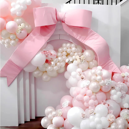 Pink Bow Balloons Arch Kit 147Pcs Coquette Birthday Decorations Pink and White balloon with Double-Stuffed Peal White Sand Long BOBO Balloon for Girls Baby Shower Coquette Birthday Party Decorations