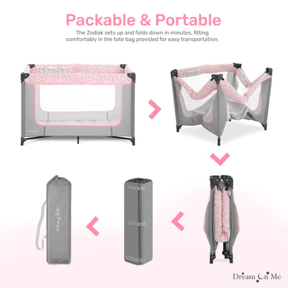 Dream On Me Zodiak Portable Playard in Navy, Lightweight, Packable and Easy Setup Baby Playard, Breathable Mesh Sides and Soft Fabric - Comes with a Removable Padded Mat