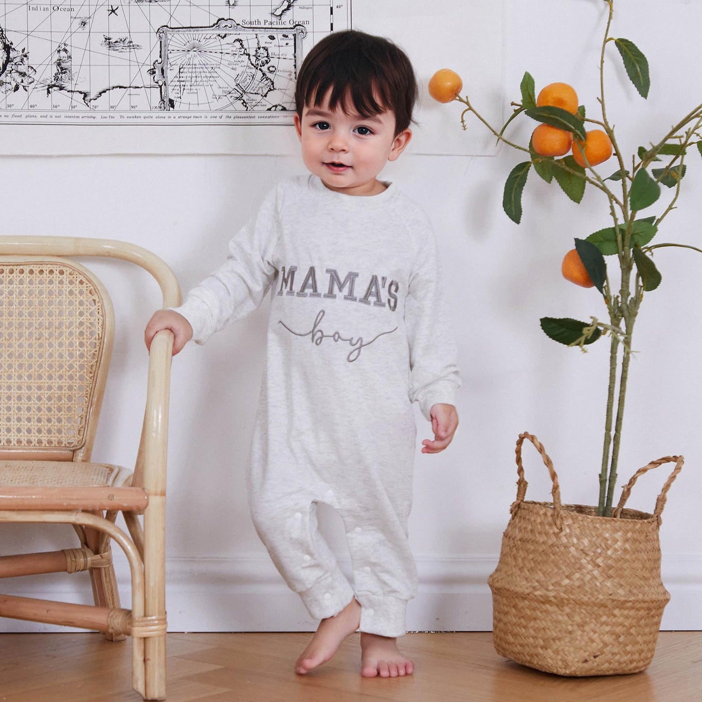 Newborn Baby Boy Fall Outfit Mamas Boy Embroidery Jumpsuit Long Sleeve Crewneck Romper Infant Boy Winter Clothes