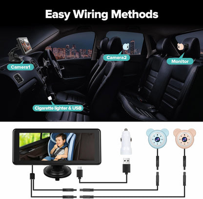 Baby Car Camera Backseat,6.86" Display Monitor,HD 1080P,Clear Wide View,IR Night Vision,Rear Facing Seat Camera for 2-Kids