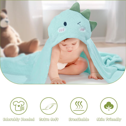 Hooded Baby Towels Boy for 0-6 Years, 50"x 32" Extra Large Toddler Bath Towels with Hood for Boys & Girls, 2-Pack Absorbent Thick Soft Gift for Kids Yellow Lion & Orange Monkey