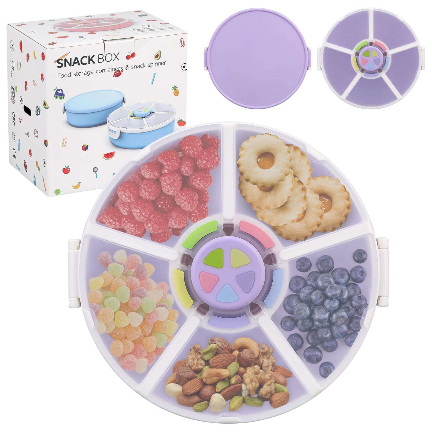 Kids Snack Rotator Container Reusable Snack Box with 5 Compartment Dispenser and Lid, Color Matching Opening Lid, BPA and PVC Free, for Toddlers, Babies, Home, School, Travel (1 Pack- Pink)