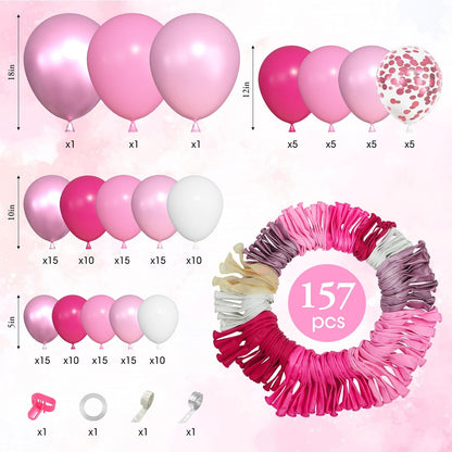 Ouddy Life 157 Pcs Boho Dusty Pink Balloons Arch Garland Kit, Blush Neutral Pink Sand White Metallic Gold Different Size Balloon for Girls Baby Shower Birthday Wedding Gender Reveal Party Decorations
