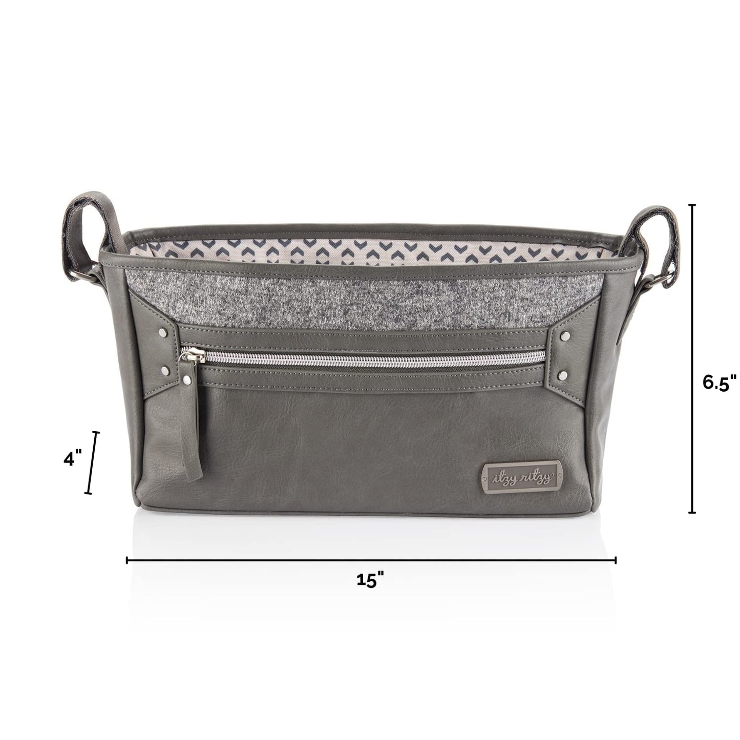 Itzy Ritzy Adjustable Stroller Caddy and Organizer Bag Featuring Front Zippered Pocket, 2 Built-in Interior Pockets & Adjustable Straps to Fit Nearly Any Stroller (Chai)
