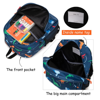 Toddler Backpack for Boys, 12 Inch Kids Dinosaur Backpack for Preschool or Kindergarten, Black