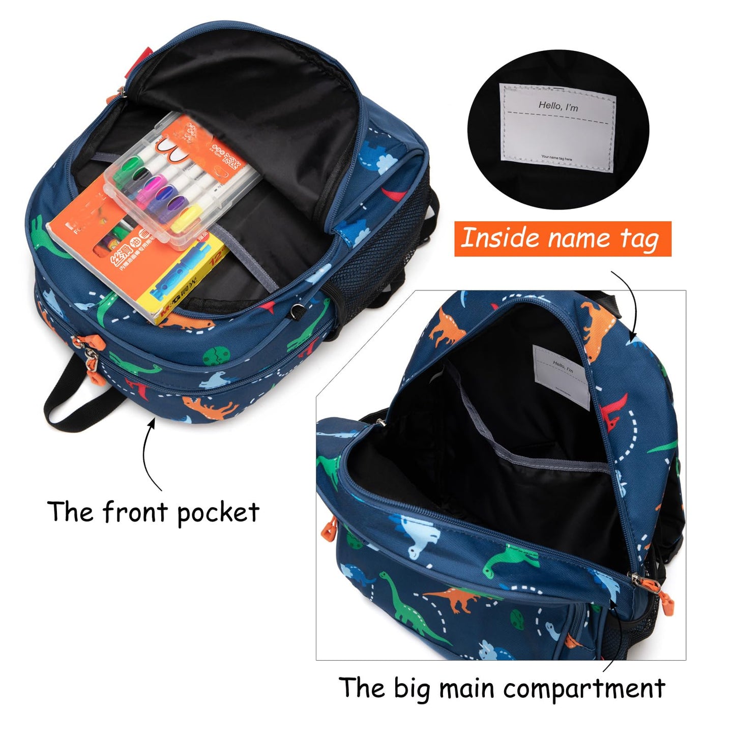 Toddler Backpack for Boys, 12 Inch Kids Dinosaur Backpack for Preschool or Kindergarten, Black
