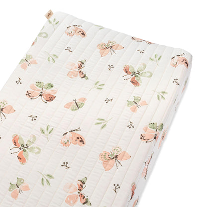 Crane Baby Quilted Changing Pad Cover with Animal Print, Breathable Cotton Sateen, Fits Standard 16”X32” Pads, Ocean Whale Blue