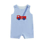 Baby Boy Summer Clothes Sleeveless Embroidery Dinosaur Striped Retro Romper Jumpsuit Smocked Shortall
