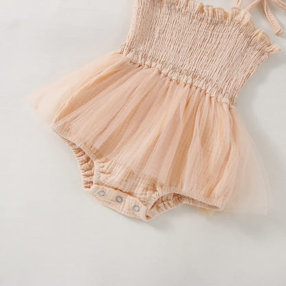 MERSARIPHY Newborn Baby Girl Summer Outfit Sleeveless Ruffle Smocked Halter Tulle Romper Dress One-piece Jumpsuit Clothes