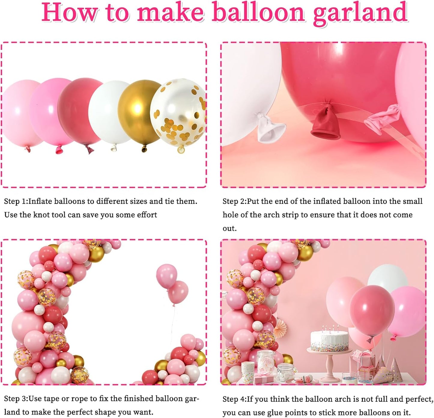 RUBFAC 159pcs Pink and Gold Balloon Arch Kit Pastel Pink White Gold Confetti Latex Helium Balloons for Confession Proposal Wedding Valentine's Day Girl Birthday Baby Shower Party Decorations