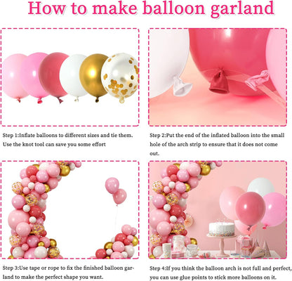 RUBFAC 159pcs Pink and Gold Balloon Arch Kit Pastel Pink White Gold Confetti Latex Helium Balloons for Confession Proposal Wedding Valentine's Day Girl Birthday Baby Shower Party Decorations