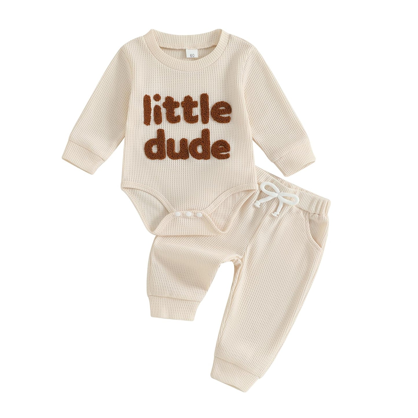 Douhoow Baby Boy Clothes Letters Embroidered Baby Sweatshirt Romper Waffle Pants Set Infant Boy Fall Winter Outfits