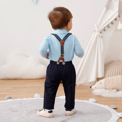YUEMION Baby Boy Clothes Wedding Outfit Suits, 0-18 Months Infant Boy Gentleman Set, Dress Shirt+Vest+Suspender Pants+Bowtie