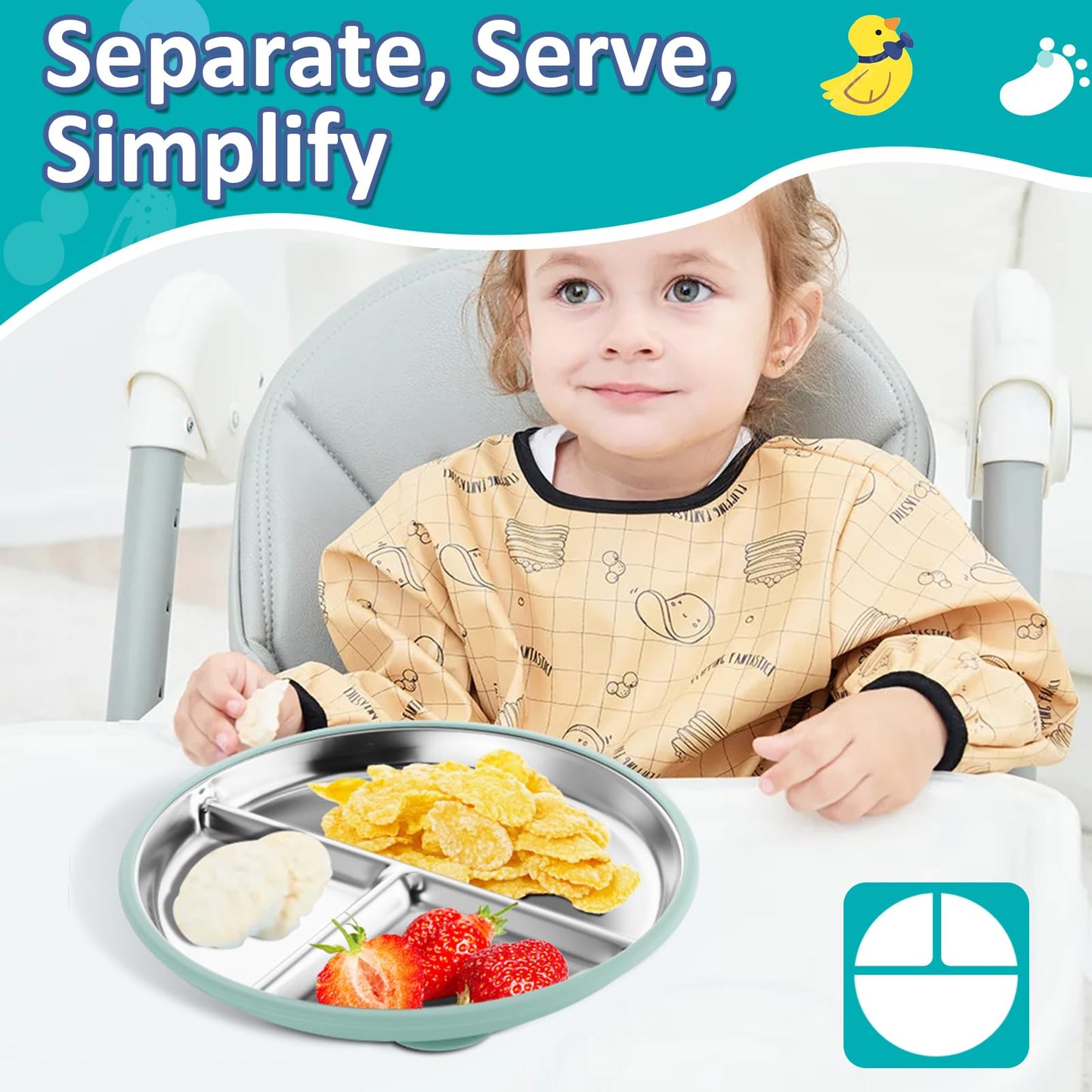 Stainless Steel Baby Plate with Suction, 9” Divided Toddler Plates with Removable Silicone Sleeves for Kids, Non-Toxic Non-Slip Unbreakable Dishwasher Safe Dinnerware Set of 2, Pink & Beige