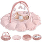 HAN-MM 5-in-1 Convertible Baby Play Gym with 6 Toys, Tummy Time Mat for Sensory Development, Baby Activity Center from Newborn to Toddler, Ball Pit, Cat & Dog Bed, Soft Plush Pet Bed, Pink