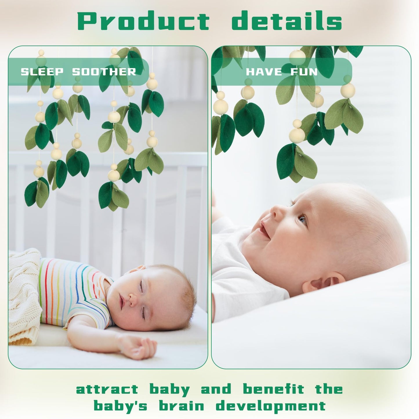 Wenqik Baby Crib Mobile for Nursery Green Leaf Dragon Mobile Crib Forest Green Forest Baby Shower Gift for Boys and Girls(Dragon)