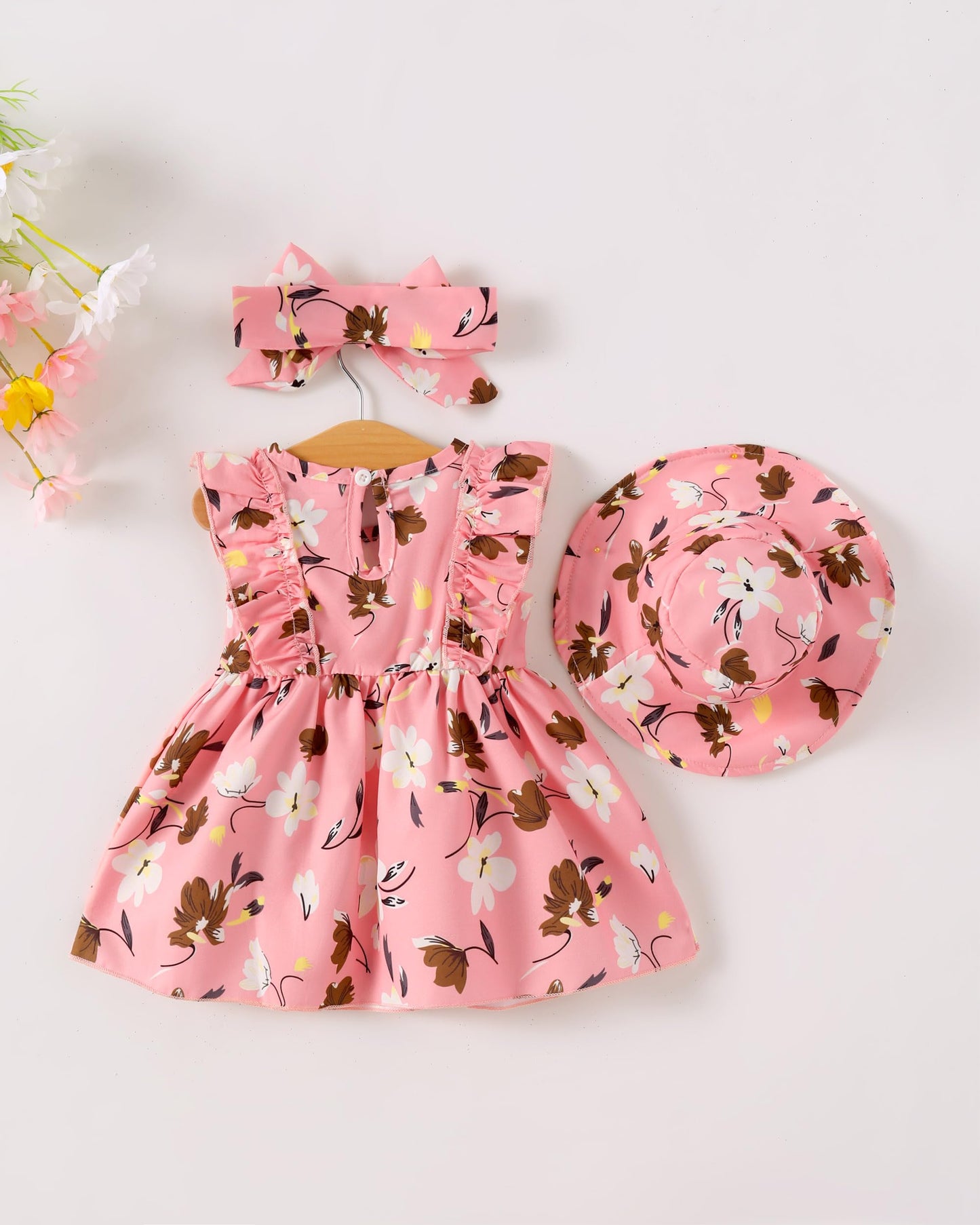 Renotemy Newborn Infant Baby Girl Dresses Summer Outfits Boho Casual Sundress Gifts Toddler Clothes for Girl with Hat and Bag