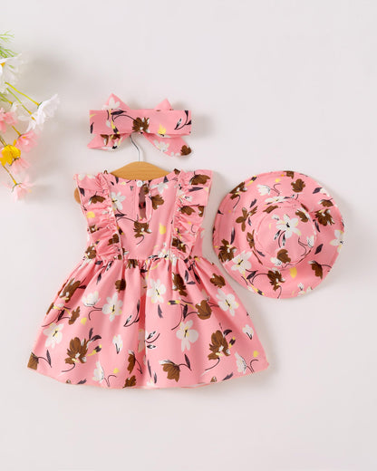 Renotemy Newborn Infant Baby Girl Dresses Summer Outfits Boho Casual Sundress Gifts Toddler Clothes for Girl with Hat and Bag