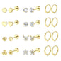 Jstyle Hypoallergenic Surgical Steel Earrings for Sensitive Ears 14K Gold Flat Back Earrings for Women Men Small Stainless Steel Earrings Flatback Stud Hoop Cartilage Earring Set for Multiple Piercing