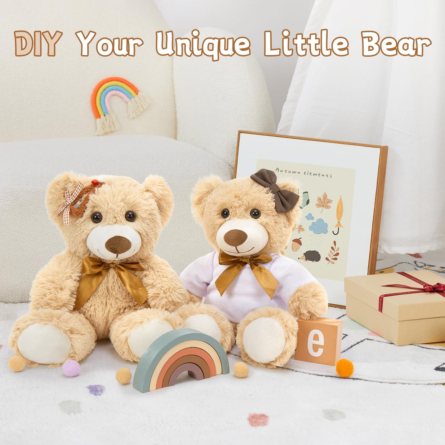 MorisMos 6Pcs Teddy Bears Bulk Baby Shower, 14inch Cute Teddy Bear Stuffed Animals Plush, Small Stuffed Bears on Centerpiece Baby Shower, White