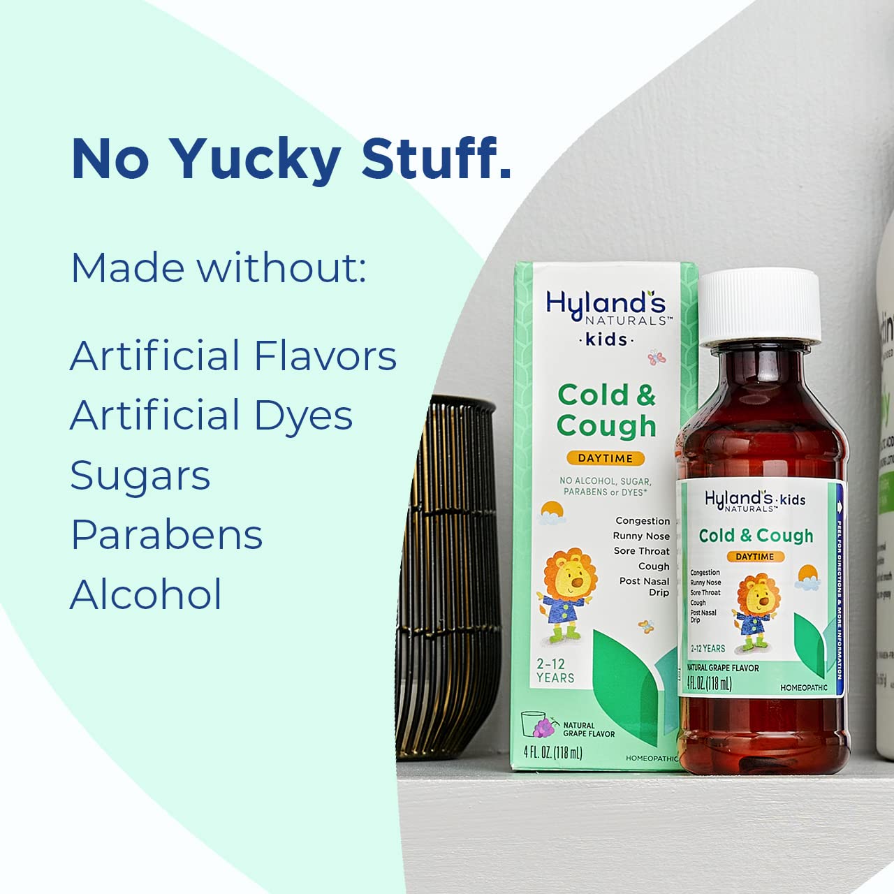 Hyland's Kids Cold and Cough, Day and Night Combo Pack, Cold Medicine for Ages 2 and up, Syrup Cough Medicine for Kids, Nasal Decongestant, 4 Fl Oz (Pack of 2)