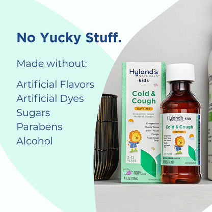 Hyland's Kids Cold and Cough, Day and Night Combo Pack, Cold Medicine for Ages 2 and up, Syrup Cough Medicine for Kids, Nasal Decongestant, 4 Fl Oz (Pack of 2)