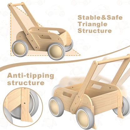 Wooden Baby Walker, Push and Pull Learning Walk Toys for Infants to Toddler, Walker with Wheels for Boys Girls, Gift for Birthday Christmas, Pink