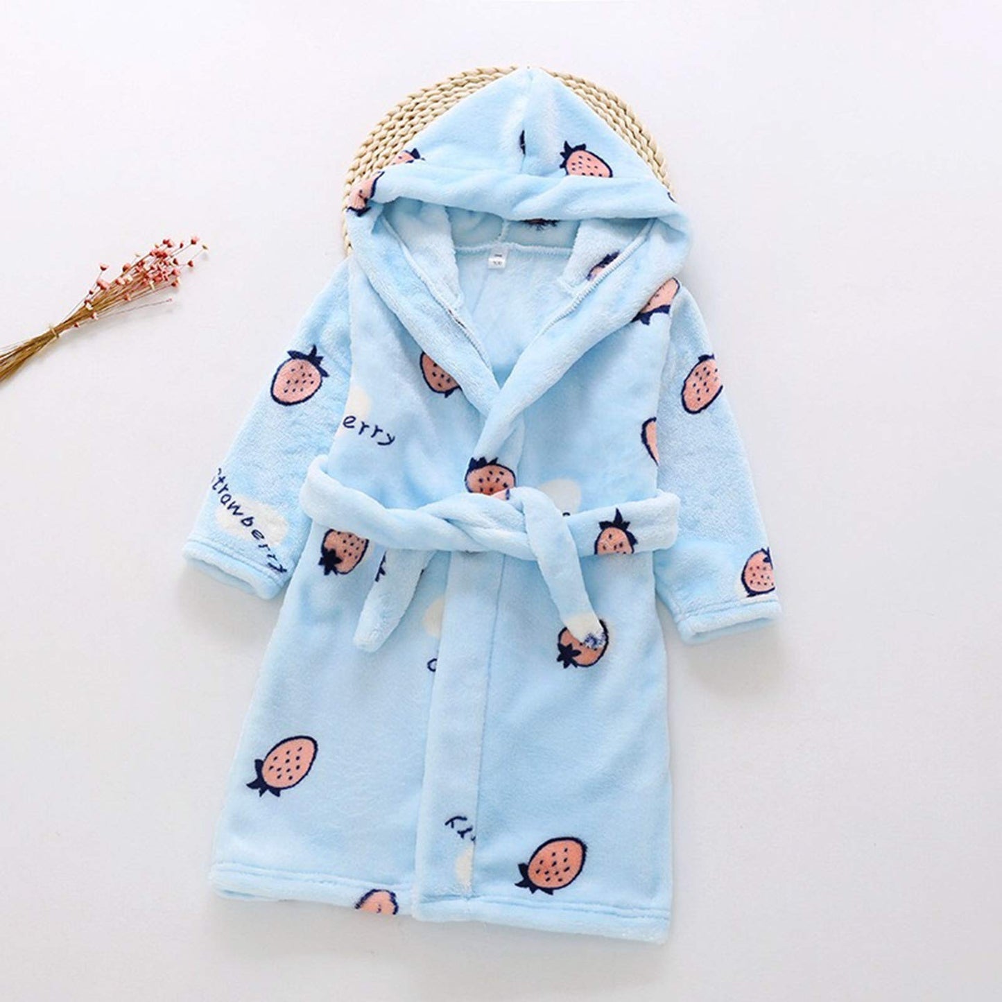Chamarras de invierno para niños y niñas con estampado de fresa, franela de baño