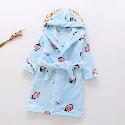 Chamarras de invierno para niños y niñas con estampado de fresa, franela de baño