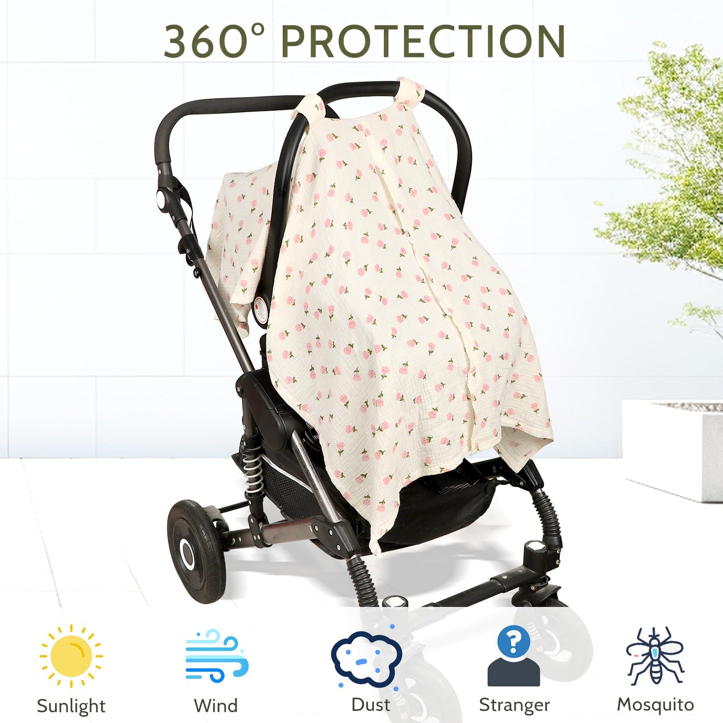 Muslin Car Seat Cover Baby Girls Boys, Summer Cotton Baby Car Seat Cover for Carseat, Comfortable Nursing Cover, Soft Baby Blanket, Breathable Lightweight Infant Stroller Canopy, Rainbow