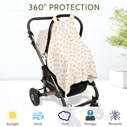 Muslin Car Seat Cover Baby Girls Boys, Summer Cotton Baby Car Seat Cover for Carseat, Comfortable Nursing Cover, Soft Baby Blanket, Breathable Lightweight Infant Stroller Canopy, Rainbow