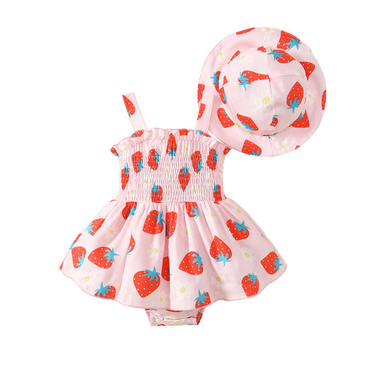 Toddler Baby Girl Summer Clothes Halter Floral Romper Dress Backless Outfits with Hat