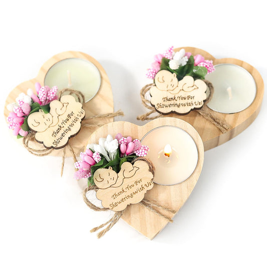 50 Piece Wooden Candle Holders, Baby Shower Favors for Guests, Baptism Candle Favors,Baby Shower Return Gifts for Guests .(pink)