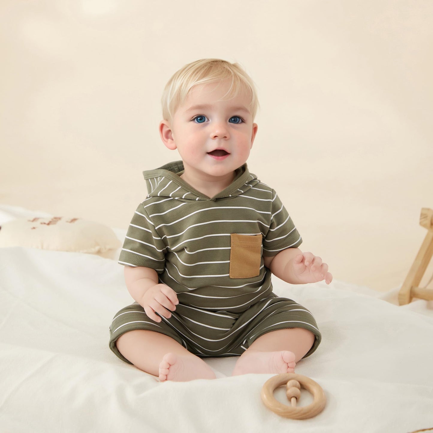 Toddler Baby Boy Summer Outfit Short Sleeve Hooded Stripes Top Casual Shorts Set Infant Newborn Clothes 6 12 18 24 Month