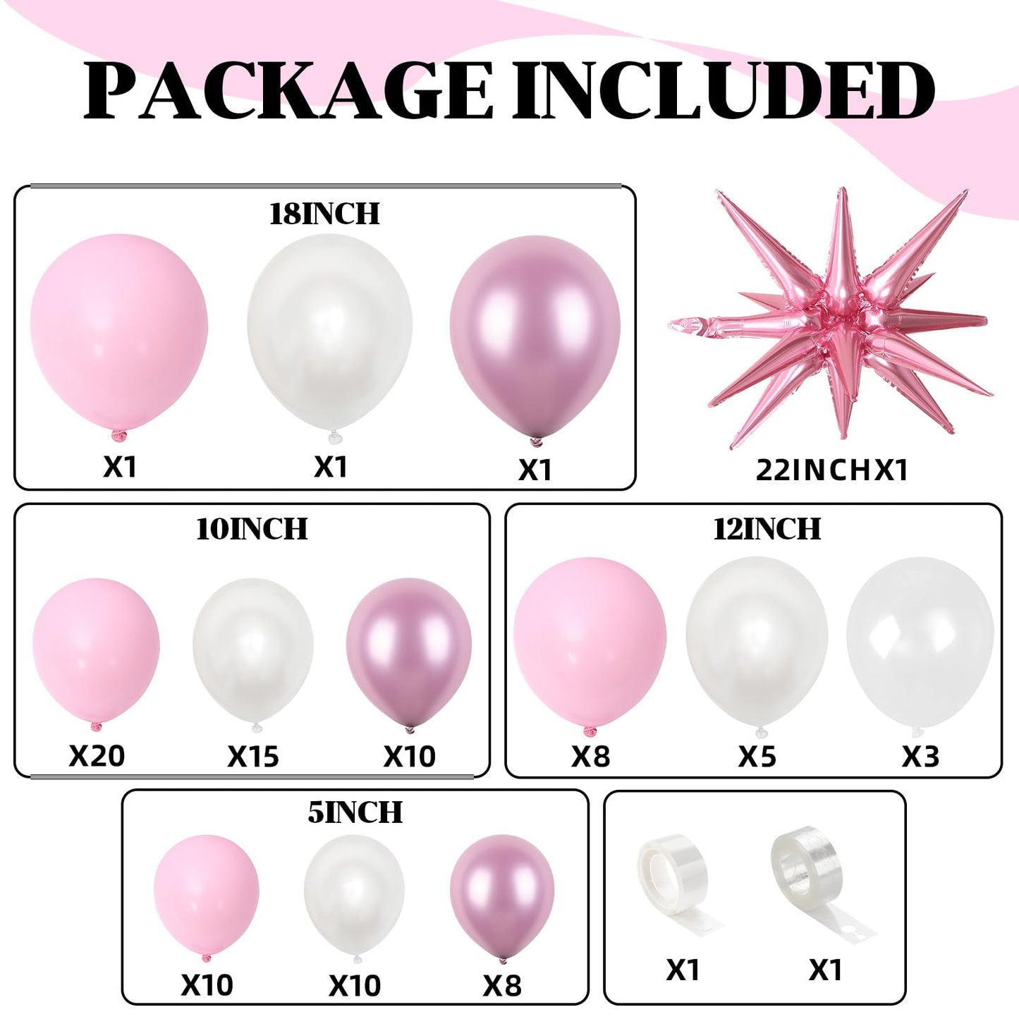 Pink White Balloon Arch Kit, Double Stuffed Pastel Pink Ivory White Balloon Garland, Baby Pink Cream White Balloons with 3pcs 18Inch Clear Balloons for Girls Birthday Baby Shower Party Decorations