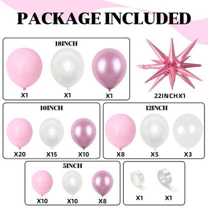 Pink White Balloon Arch Kit, Double Stuffed Pastel Pink Ivory White Balloon Garland, Baby Pink Cream White Balloons with 3pcs 18Inch Clear Balloons for Girls Birthday Baby Shower Party Decorations
