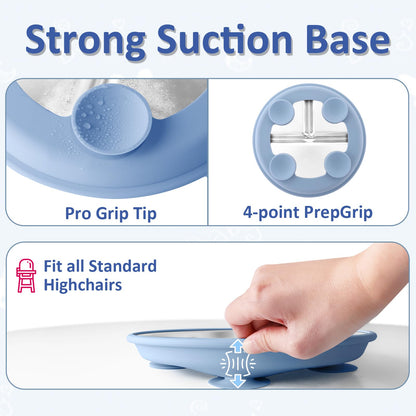 Stainless Steel Baby Plate with Suction, 9” Divided Toddler Plates with Removable Silicone Sleeves for Kids, Non-Toxic Non-Slip Unbreakable Dishwasher Safe Dinnerware Set of 2, Pink & Beige