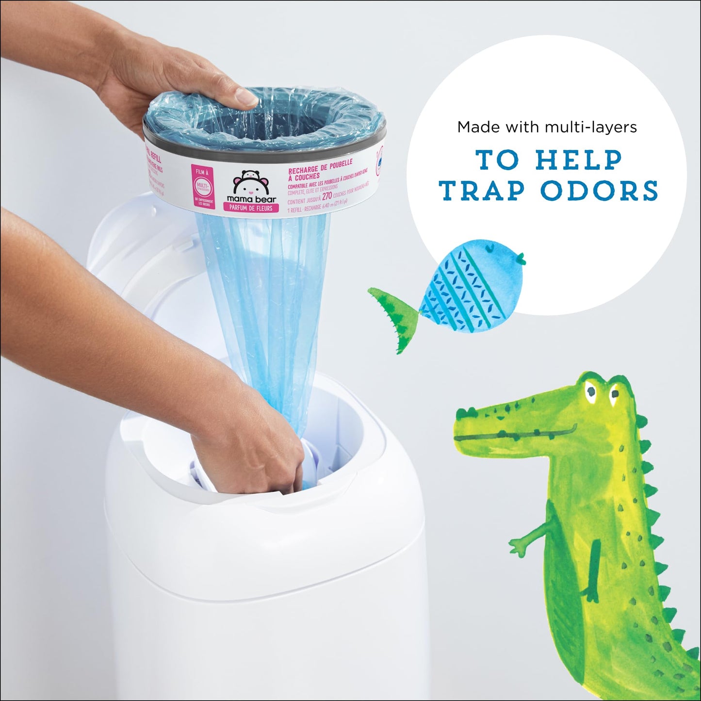 Amazon Brand - Mama Bear Blossoms Scented Diaper Pail Refills for Diaper Genie Pails, 1080 Count (4 Packs of 270 Count)