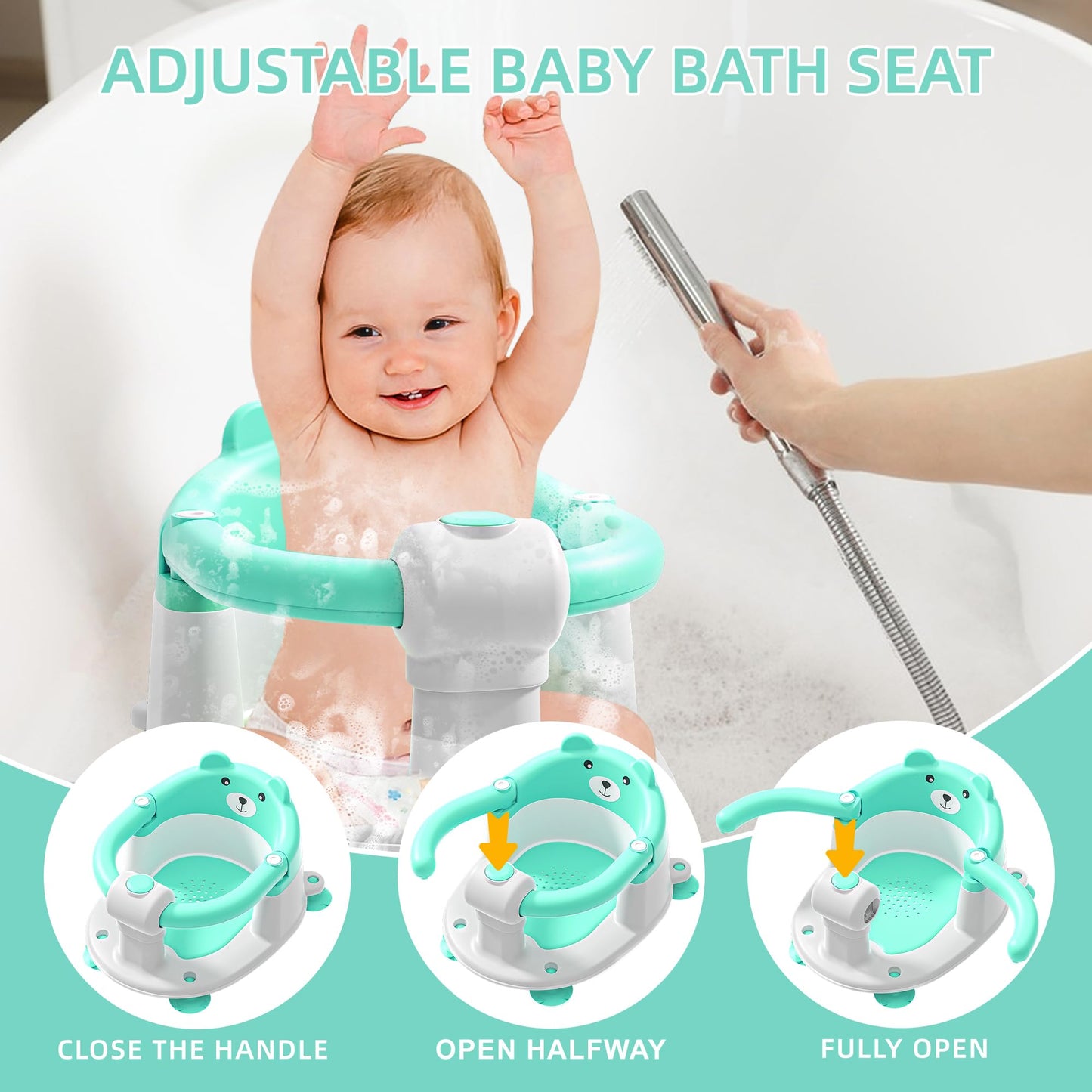 Baby Bath Seat for Babies 6 Months & Up, Toddler Bath Seats for Babies Sitting Up, Non-Slip Infant Bath Tub Chair with 4 Suction Cups & Soft Cushion for Shower, Compact Toddler Bathtub Seat, Pink