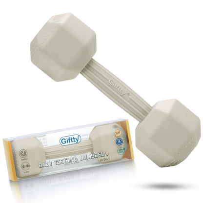 Giftty Baby Dumbbell Toy - Silicone Infant Rattle Teething Toy Teether Toddler Sensory Toy Durable Safe Exercises Workout Weight - Great Gift for Girls and Boys (1pcs 4.8oz - Gray)