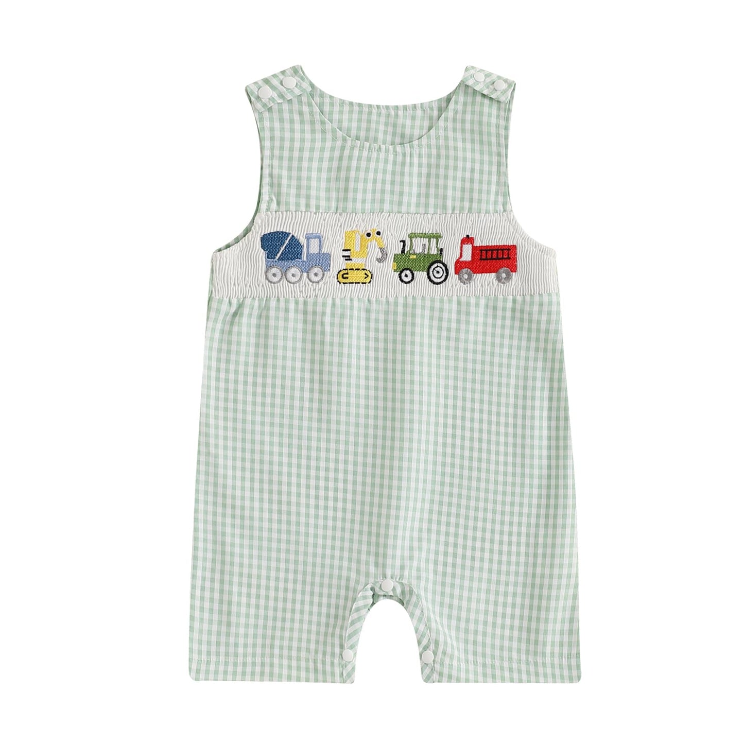 Baby Boy Summer Clothes Sleeveless Embroidery Dinosaur Striped Retro Romper Jumpsuit Smocked Shortall