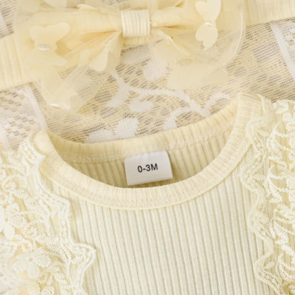 Baby Girl Summer Clothes Cute Newborn Girl Outfits Sleeveless Lace One Piece Romper + Headband 2pcs set 0-12 Months