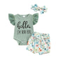 Hello World Newborn Outfit Baby Girl Going Home Outfit Ruffle Ribbed Romper Top Floral Pants Set Cute Summer Clothes